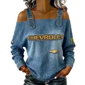 Chevrolet Women's Off Shoulder Top Buckle Strap Cold Shoulder Long Sleeve