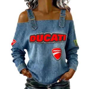 Ducati Women's Off Shoulder Top Buckle Strap Cold Shoulder Long Sleeve