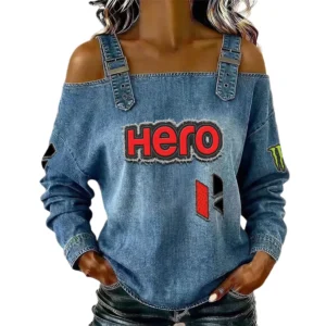 Hero Motorcycles Women's Off Shoulder Top Buckle Strap Cold Shoulder Long Sleeve