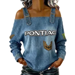 Firebird Pontiac Women's Off Shoulder Top Buckle Strap Cold Shoulder Long Sleeve