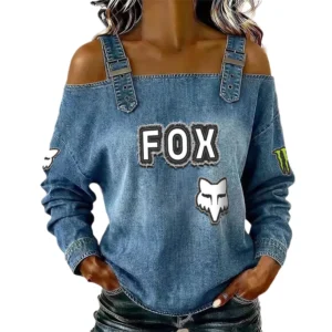 Fox Racing Women's Off Shoulder Top Buckle Strap Cold Shoulder Long Sleeve