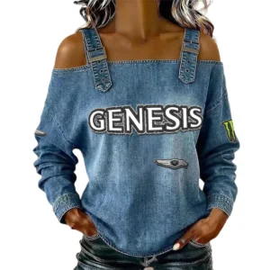 Genesis Women's Off Shoulder Top Buckle Strap Cold Shoulder Long Sleeve