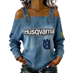 Husqvarna Motorcycles Women's Off Shoulder Top Buckle Strap Cold Shoulder Long Sleeve