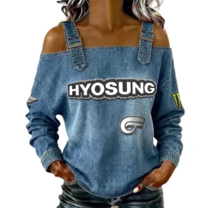 Hyosung Motorcycles Women's Off Shoulder Top Buckle Strap Cold Shoulder Long Sleeve