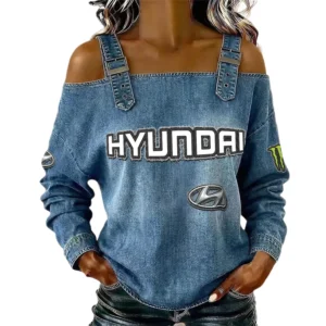 Hyundai Women's Off Shoulder Top Buckle Strap Cold Shoulder Long Sleeve