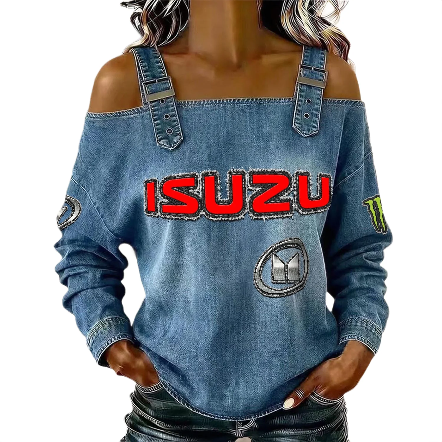 Isuzu Women’s Off Shoulder Top Buckle Strap Cold Shoulder Long Sleeve Isuzu Women's Off Shoulder Top Buckle Strap Cold Shoulder Long Sleeve
