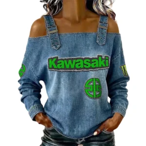 Kawasaki Women's Off Shoulder Top Buckle Strap Cold Shoulder Long Sleeve