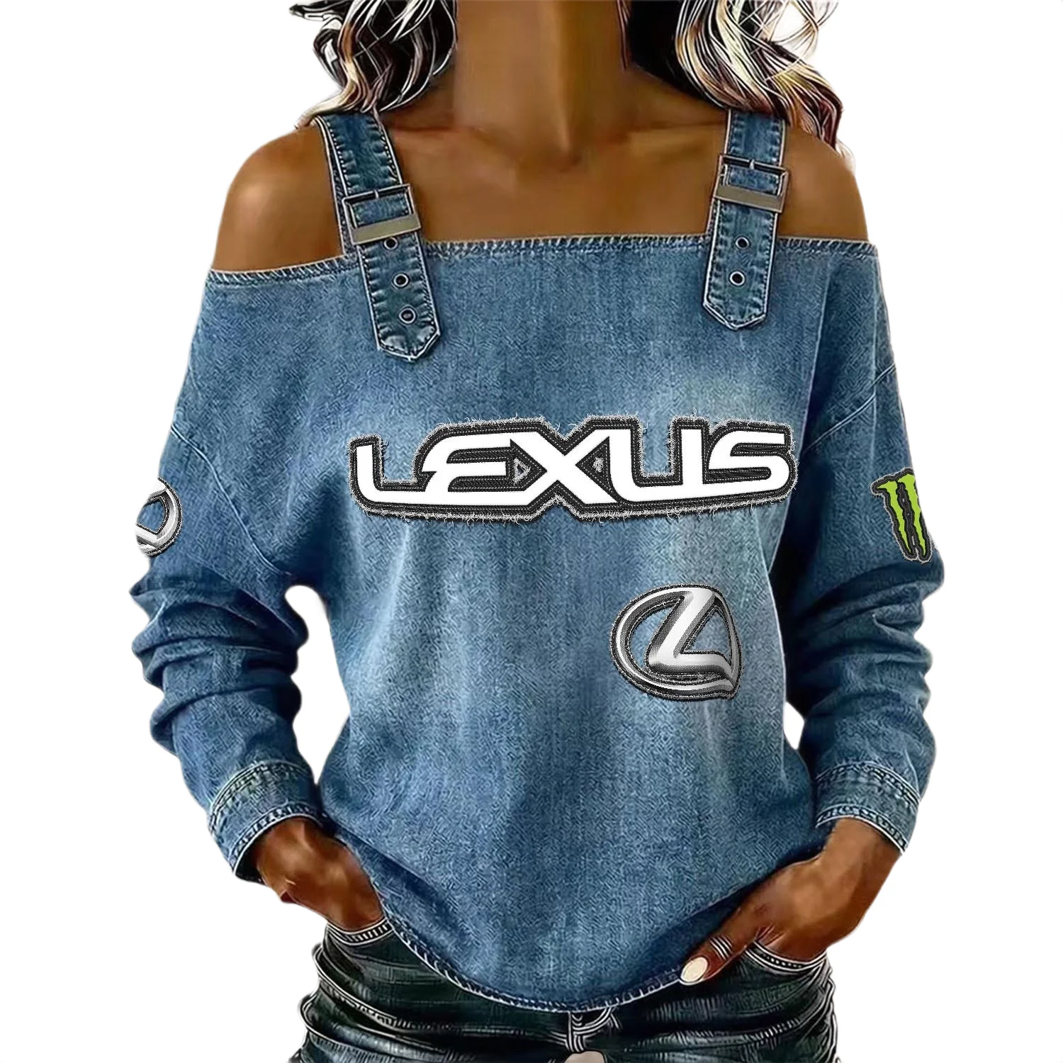 Lexus Women’s Off Shoulder Top Buckle Strap Cold Shoulder Long Sleeve Lexus Women's Off Shoulder Top Buckle Strap Cold Shoulder Long Sleeve