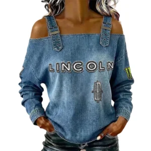 Lincoln Women's Off Shoulder Top Buckle Strap Cold Shoulder Long Sleeve