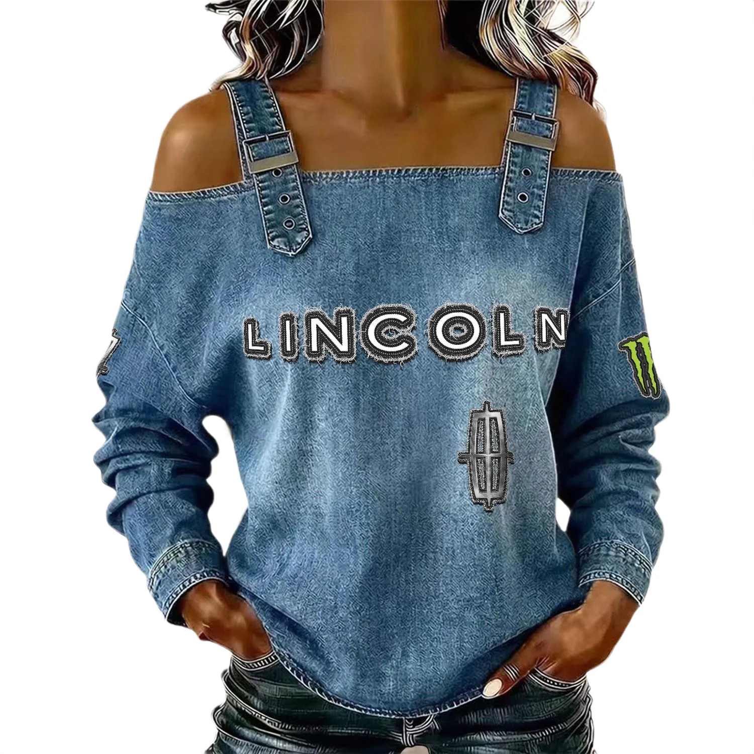 Lincoln Women’s Off Shoulder Top Buckle Strap Cold Shoulder Long Sleeve Lincoln Women's Off Shoulder Top Buckle Strap Cold Shoulder Long Sleeve