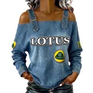 Lotus Car Women's Off Shoulder Top Buckle Strap Cold Shoulder Long Sleeve