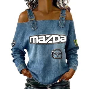 Mazda Women's Off Shoulder Top Buckle Strap Cold Shoulder Long Sleeve