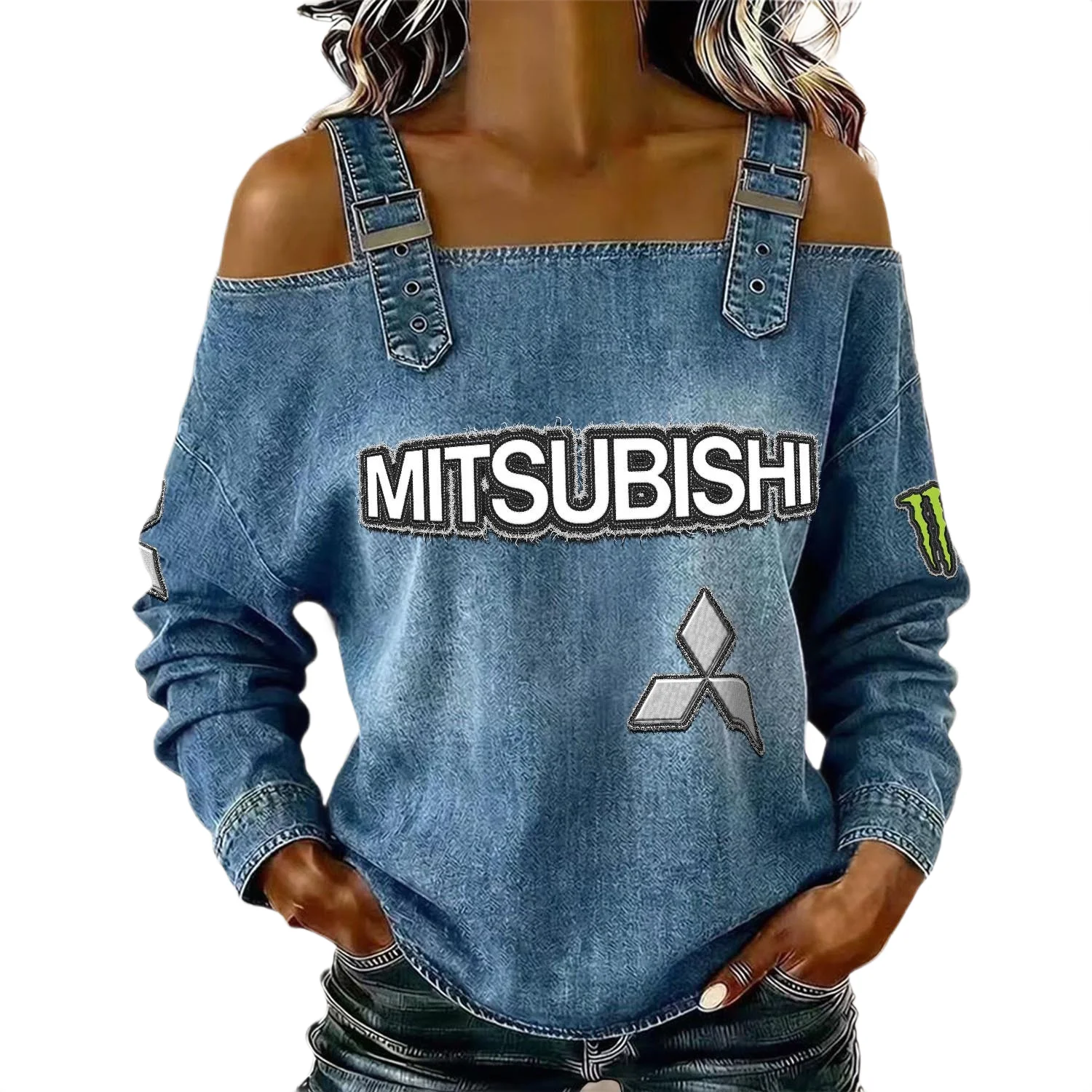 Mitsubishi Women’s Off Shoulder Top Buckle Strap Cold Shoulder Long Sleeve Mitsubishi Women's Off Shoulder Top Buckle Strap Cold Shoulder Long Sleeve