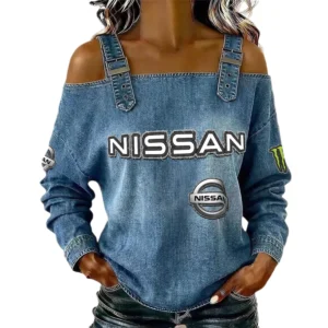 Nissan Women's Off Shoulder Top Buckle Strap Cold Shoulder Long Sleeve