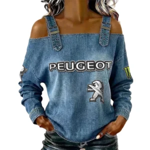 Peugeot Women's Off Shoulder Top Buckle Strap Cold Shoulder Long Sleeve
