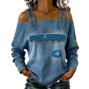 Polaris Women's Off Shoulder Top Buckle Strap Cold Shoulder Long Sleeve
