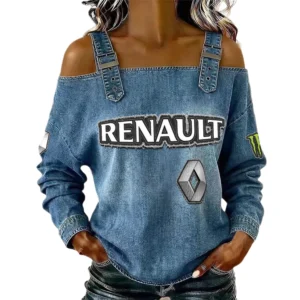 Renault Women's Off Shoulder Top Buckle Strap Cold Shoulder Long Sleeve