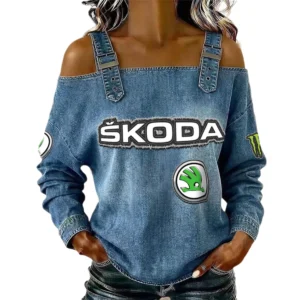 Skoda Women's Off Shoulder Top Buckle Strap Cold Shoulder Long Sleeve