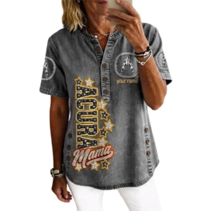 Acura Women’s Button Accent Short Sleeve V-Neck Tunic Shirt Customize Name