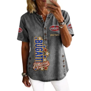 Bugatti Women’s Button Accent Short Sleeve V-Neck Tunic Shirt Customize Name