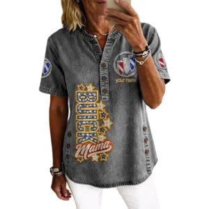 Buick Women’s Button Accent Short Sleeve V-Neck Tunic Shirt Customize Name