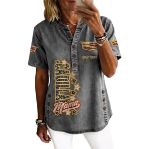 Cadilac Women’s Button Accent Short Sleeve V-Neck Tunic Shirt Customize Name