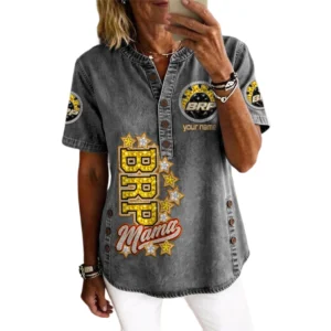 Can Am Women’s Button Accent Short Sleeve V-Neck Tunic Shirt Customize Name