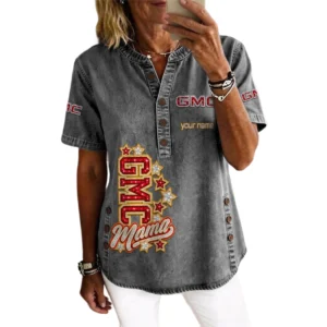 GMC Car Women’s Button Accent Short Sleeve V-Neck Tunic Shirt Customize Name