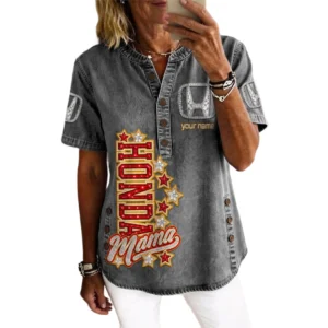 Honda Women’s Button Accent Short Sleeve V-Neck Tunic Shirt Customize Name