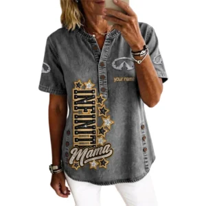 Infiniti Women’s Button Accent Short Sleeve V-Neck Tunic Shirt Customize Name