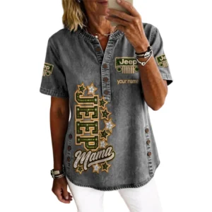 Jeep Women’s Button Accent Short Sleeve V-Neck Tunic Shirt Customize Name