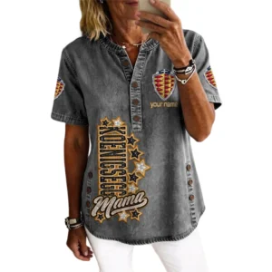 Koenigsegg Women’s Button Accent Short Sleeve V-Neck Tunic Shirt Customize Name