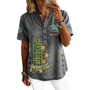 Land Rover Women’s Button Accent Short Sleeve V-Neck Tunic Shirt Customize Name