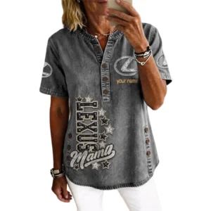 Lexus Women’s Button Accent Short Sleeve V-Neck Tunic Shirt Customize Name