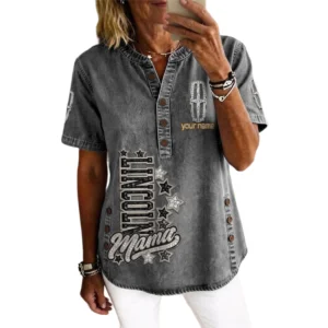 Lincoln Women’s Button Accent Short Sleeve V-Neck Tunic Shirt Customize Name