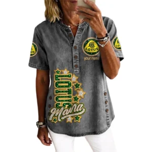 Lotus Car Women’s Button Accent Short Sleeve V-Neck Tunic Shirt Customize Name