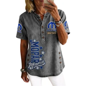 Mopar Women’s Button Accent Short Sleeve V-Neck Tunic Shirt Customize Name