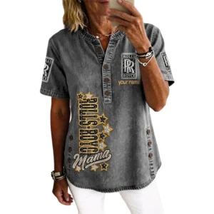 Rolls Royce Women’s Button Accent Short Sleeve V-Neck Tunic Shirt Customize Name