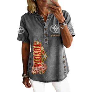 Toyota Women’s Button Accent Short Sleeve V-Neck Tunic Shirt Customize Name