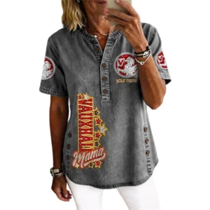 Vauxhall Women’s Button Accent Short Sleeve V-Neck Tunic Shirt Customize Name
