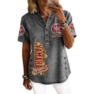 Yamaha Women’s Button Accent Short Sleeve V-Neck Tunic Shirt Customize Name
