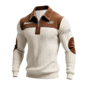 Audi Men’s Quarter-Zip Ribbed Knit Sweater Patchwork Long Sleeve Pullover