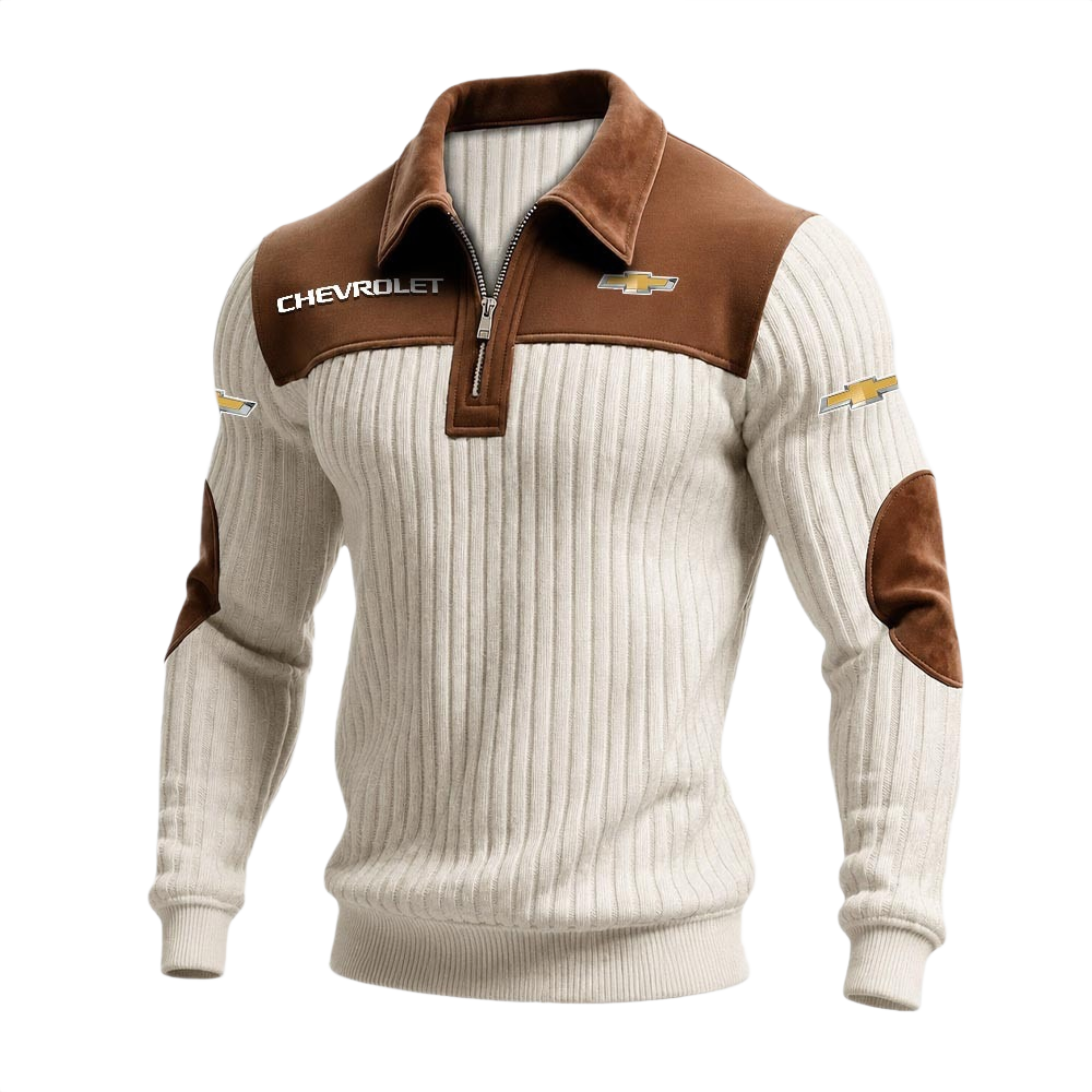 Chevrolet Men’s Quarter-Zip Ribbed Knit Sweater Patchwork Long Sleeve Pullover Chevrolet Men’s Quarter-Zip Ribbed Knit Sweater Patchwork Long Sleeve Pullover