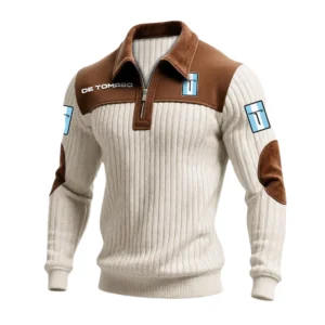De Tomaso Men’s Quarter-Zip Ribbed Knit Sweater Patchwork Long Sleeve Pullover