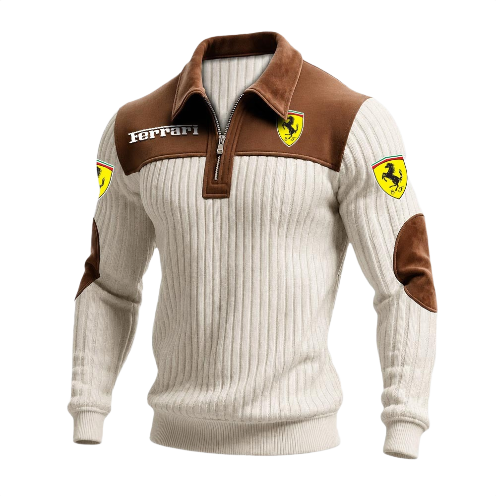 Ferrari Men’s Quarter-Zip Ribbed Knit Sweater Patchwork Long Sleeve Pullover Ferrari Men’s Quarter-Zip Ribbed Knit Sweater Patchwork Long Sleeve Pullover