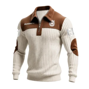 Husqvarna Men’s Quarter-Zip Ribbed Knit Sweater Patchwork Long Sleeve Pullover
