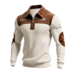 Infiniti Men’s Quarter-Zip Ribbed Knit Sweater Patchwork Long Sleeve Pullover
