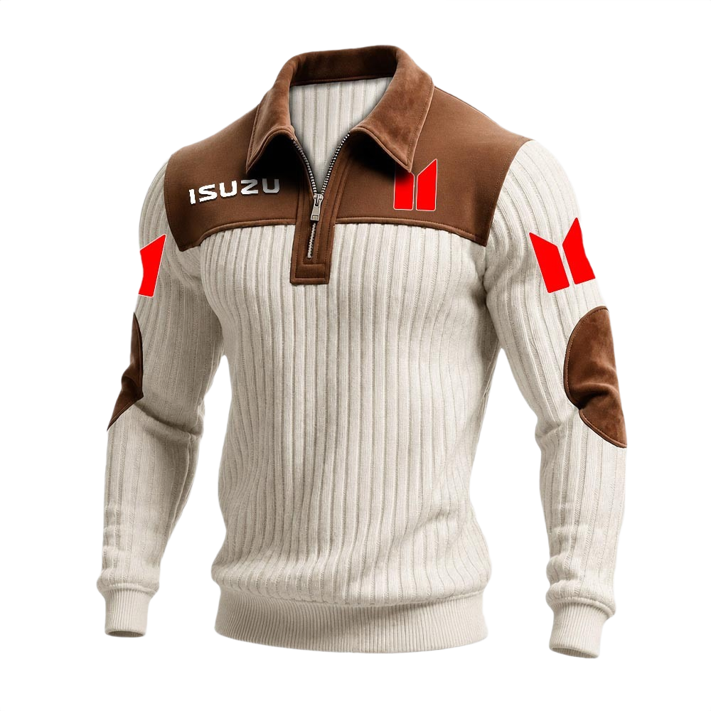 Isuzu Men’s Quarter-Zip Ribbed Knit Sweater Patchwork Long Sleeve Pullover Isuzu Men’s Quarter-Zip Ribbed Knit Sweater Patchwork Long Sleeve Pullover