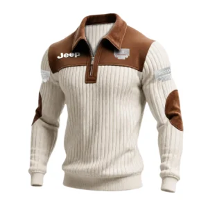 Jeep Men’s Quarter-Zip Ribbed Knit Sweater Patchwork Long Sleeve Pullover