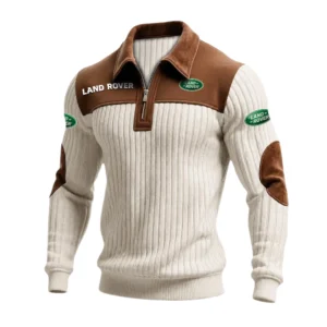 Land Rover Men’s Quarter-Zip Ribbed Knit Sweater Patchwork Long Sleeve Pullover